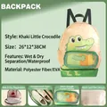 Wasserdichter Kinderrucksack mit Nass-Trocken-Trennung und separatem Schuhfach - Khaki Crocodile