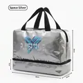 Silver waterproof swimming bag with dry wet separation, featuring dimensions 40x18x30cm. - Silver