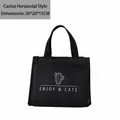 Borsa termica nera per il pranzo con stampa cactus e dimensioni 26x20x15cm impermeabile - Stile Cactus Diamante (Orizzontale) / 26x20x15CM / Nero