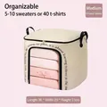 Caja de almacenamiento de ropa amarillo crema mediana con ventana y asas - 36x29x31cm / Blanco Roto