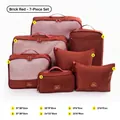 7-piece brick red travel luggage organizer storage set for clothes and packing bag - 7-piece Set / Burgundy
