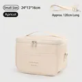 Beige PU leather insulated lunch bag with shoulder strap and top handle - S / Beige