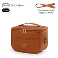 Large capacity brown PU leather insulated lunch bag with adjustable shoulder strap - S / Brown