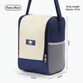 Insulated navy blue lunch bag with adjustable shoulder strap and side mesh pocket - Navy Blue
