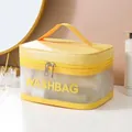 Große gelbe PVC Reise Kosmetiktasche mit praktischem Tragegriff, Größe 22x16x14cm - Einfaches Gelb