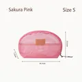 Pink mesh half-round cosmetic bag size S, dimensions 20.5x12.8x7.5cm, travel pouch - S / Sakura Pink