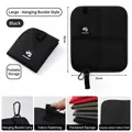Large black folding seat pad for camping with carabiner hook and velcro closure details - Upgraded with Carabiner / Black