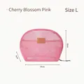 Large cherry pink mesh semi-circular cosmetic bag for travel toiletry and makeup storage - L / Sakura Pink