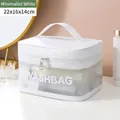Minimalistische weiße doppelschichtige Kosmetiktasche mit transparentem Waschfach - Einfaches Weiß