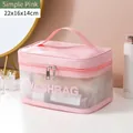 Einfache rosa zweilagige tragbare Kosmetiktasche für Reisen, Abmessung 22x16x14cm - Einfaches Rosa