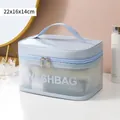 Große zweilagige PVC-Reisekosmetiktasche für Waschutensilien in Hellblau - Einfaches Blau