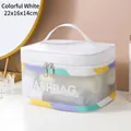 Borsa da trucco bianca cangiante, grande borsa da toilette in PVC, 22x16x14cm - bianco cangiante