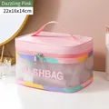 Borsa da toilette rosa a doppio strato con bordi colorati e fondo in PVC trasparente - Rosa brillante