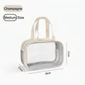 Transparente PVC-Kulturtasche in Champagner, mittelgroß, wasserdicht mit Tragegriff - M / Khaki