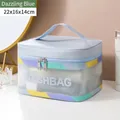 Beauty case da viaggio professionale in PVC blu di grande capacità, misura 22x16x14cm - Blu Metallico
