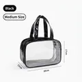 Mittelgroße schwarze transparente PVC-Kulturtasche mit wasserdichtem Fach und Tragegriff - M / Schwarz