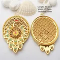 Detailed view of gold peacock pendant with dimensions for DIY necklace jewelry making - Style 1 Peacock Teardrop Pendant