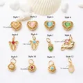 A collection of assorted ancient gold enamel charms and pendants for DIY jewelry making projects - Model 1 (GF-97) / 5 Pieces/Pack