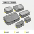 Light grey 6-piece travel packing cube set with dimensions for luggage organization - 6-Piece Set (Nos. 1-6) / 45x12x33cm / Light Gray
