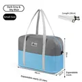 Small dark gray and sky blue travel duffel bag with expandable capacity and strap - S / Dark Gray/Sky Blue