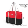 Large red and black foldable travel bag with expandable storage and 130cm shoulder strap. - L / Black