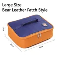 Large insulated lunch bag in navy blue and orange with cute bear patch, size 31x26x10cm - Large Bear Patch Style (0425) / Navy Blue And Orange