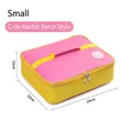 Portable small insulated lunch bag in pink and yellow with cute rabbit patch, 29x23x10cm - Small Rabbit Patch Style (0425) / Pink/Yellow