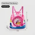 Small pink kids drawstring swimming bag with rabbit design, 31x14x37cm, oxford fabric. - S / Pink Rabbit