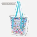 Holografische PVC-Tasche mit Smiley-Muster und blauen Trägern für Strand und Reisen - Smiley Holografisch