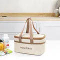 Premium geïsoleerde beige en bruine lunchtas met zijvak van gaas voor kantoor - Vierkante Stijl / S / Broken Wit