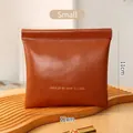 Small orange leather portable storage pouch for coins and lipstick 12x11cm variant - S / Brown