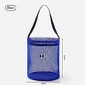 Cute blue mesh bucket bag for beach use with eye embroidery, breathable mesh handbag - Blue