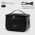 Large capacity PU lunch bag with adjustable shoulder strap, waterproof and portable. - M / Black