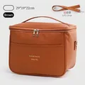 Large capacity brown PU insulated lunch bag with adjustable shoulder strap for work - L / Brown