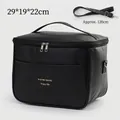 Large black PU insulated lunch bag with adjustable shoulder strap length 120cm for travel - L / Black