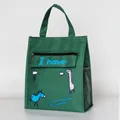 Green insulated lunch bag for kids and students with cute cartoon unicorn and giraffe - Unicorn Giraffe Style (FHD-0543) / Green