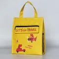 Yellow insulated lunch bag with dinosaur print and front zipper pocket for kids - Dinosaur Driver Style (FHD-0543) / Yellow