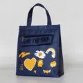 Insulated navy blue lunch bag for kids with cute cartoon patterns and top handle. - Cartoon Graffiti Style (FHD-0543) / Navy Blue