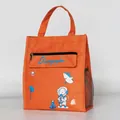Orange insulated lunch bag for kids featuring oceanographic cartoon prints and mesh pocket - Oceanographer Style (FHD-0543) / Orange
