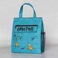 Portable blue insulated lunch bag for kids with cute giraffe and unicorn prints - Aqua