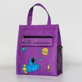 Portable purple insulated lunch bag with cartoon astronaut and space theme patterns - Purple