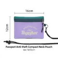 Portable anti-theft passport and travel money bag in purple and teal, size 16x12cm - Purple