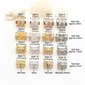 Detailed size guide for various plated zircon spacer beads in barrel and bow shapes. - Style 1 (GF-499)