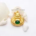 Detail view of golden Buddha pendant with green stone inlay and dimensions - Maitreya Buddha Inlaid Style (2号款) / Approx 27.5x24.5mm Thick 11mm