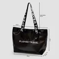 Black translucent waterproof tote bag for swimming and gym with detailed dimensions shown - Black