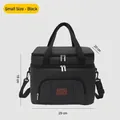 Small black insulated lunch bag, 29x20x19cm, with shoulder strap and double layers. - S / Black