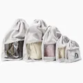 Set of 5 premium grey drawstring dust bags for luxury handbags with clear window - Five-Piece Set / Off-White