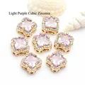 Light purple square zircon micro-inset clover spacer beads for DIY jewelry making - Clover Spacer Bead (GF-480) / 5 Pieces / Light Purple Zirconia