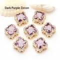 Close-up detail of 14K gold filled clover spacer beads with dark purple zircon stones - Clover Spacer Bead (GF-480) / 5 Pieces / Dark Purple Zirconia