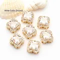 Macro view of 14K gold plated clover spacer beads with sparkling white cubic zirconia - Clover Spacer Bead (GF-480) / 5 Pieces / White Zirconia
